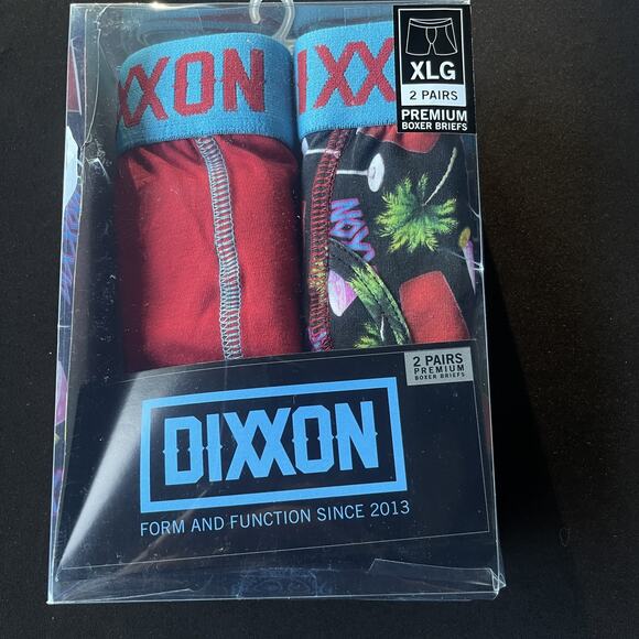 Dixxon Boxer Briefs Mens XL XLG 2 Pairs Red Black Cocktail Palm Tree Print New - Picture 1 of 4